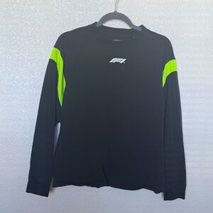 Pacsun men’s small F1 black Long Sleeve Shirt with Neon Green ribbed fabric.